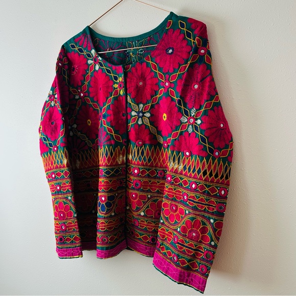 Indian handmade embroidery jacket Bohemian Mirror Work Ethnic Floral - Picture 9 of 12